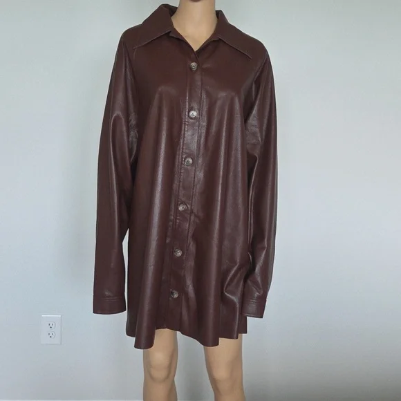 Nanushka Deep Brown Vegan Leather Mini Long Sleeves Dress Small - Picture 2 of 8